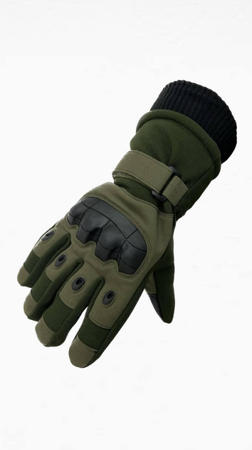 Тактичні зимові рукавички на хутрі олива M - зображення 1