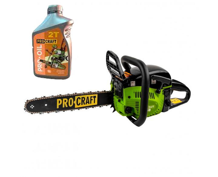 Бензопила Procraft K-450 (Шина+ланцюг 45, шина+ланцюг 40+масло 2Т 1л ...
