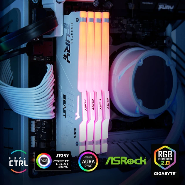 Pamięć RAM Kingston Fury Beast DDR5-6000 RGB 32768MB PC5-48000 (Kit of 2x16384) White (KF560C30BWEAK2-32) - obraz 6