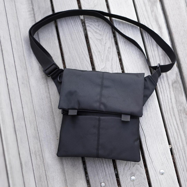Универсальная сумка тактическая нагрудная, сумка с кобурой из плотной ткани на липучках через плечо Черная - изображение 1