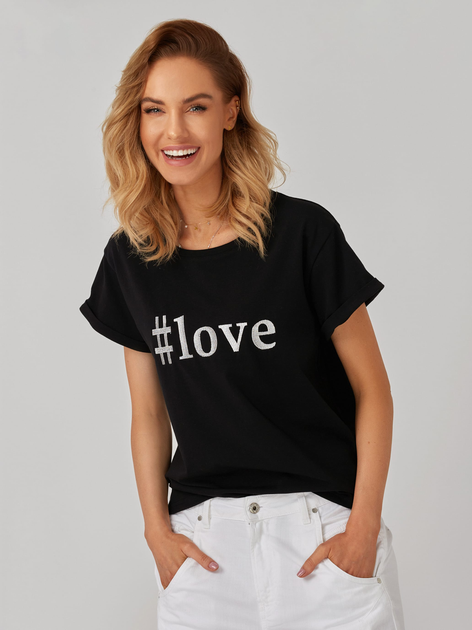 T-shirt damski luźny KOLORLI Love 38 Czarny (5903738175031) - obraz 3