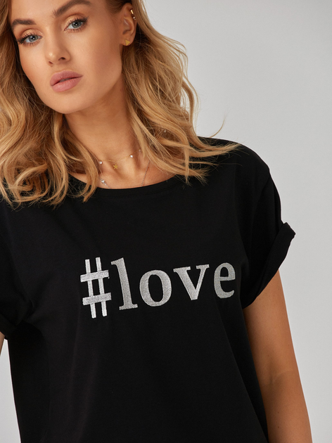 T-shirt damski luźny KOLORLI Love 38 Czarny (5903738175031) - obraz 6