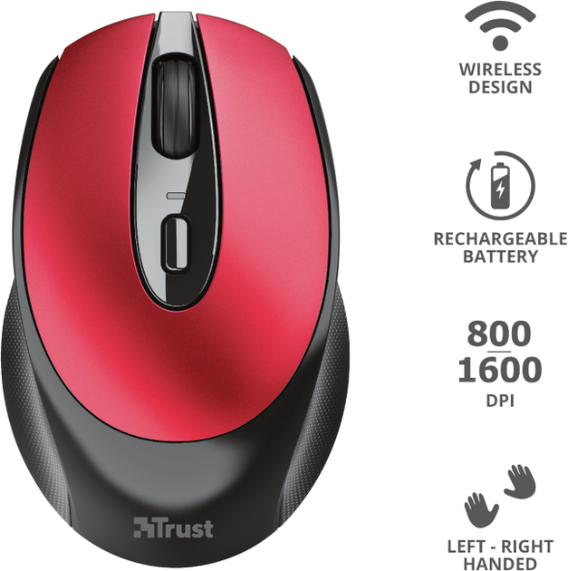 Миша Trust Zaya Rechargeable Wireless Black/Red (24019) - зображення 7