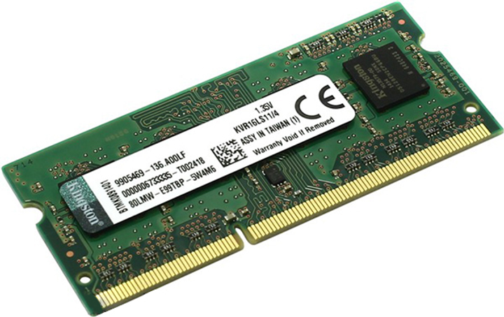Оперативна пам'ять Kingston SODIMM DDR3L-1600 4096MB PC3L-12800 (KVR16LS11/4) - зображення 1