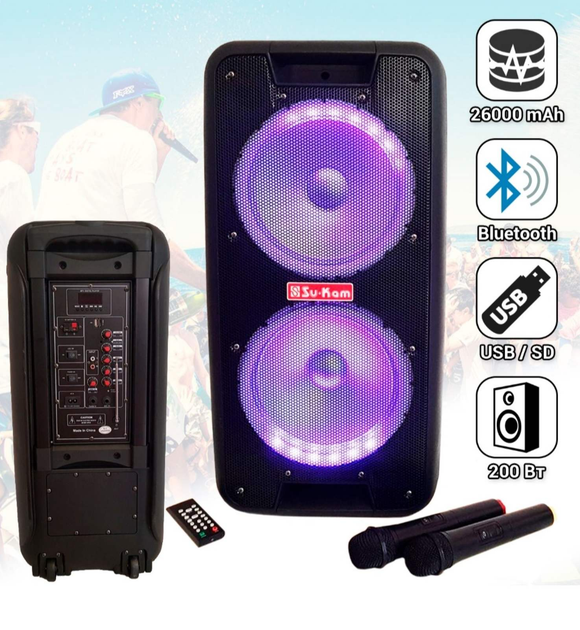 Акустична система UBL 1010 Partybox з MP3 USB/ SD/ FM радіо/ Bluetooth/ Акумулятор/ 2 радіомікрофона - зображення 1