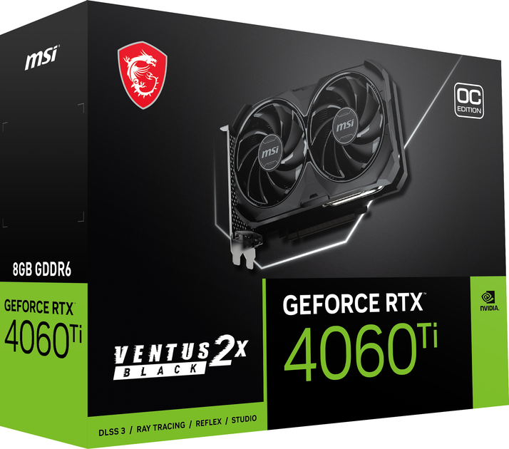 Видеокарта MSI PCI-Ex GeForce RTX 4060 Ti Ventus 2X Black 8G OC 8GB GDDR6 (128bit) (2580/18000) (HDMI, 3 x DisplayPort) (RTX 4060 Ti VENTUS 2X BLACK 8G OC) - изображение 8