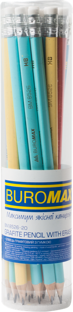 Набор карандашей графитовых Buromax Pastel HB с ластиком ассорти 20 шт (BM.8526-20) - изображение 2