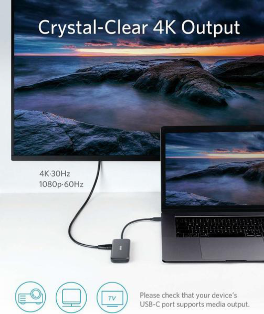 Hub Anker PowerExpand Premium 5-in-1 USB-C to HDMI 4K Media Hub Gray (A8334HA1) - obraz 4