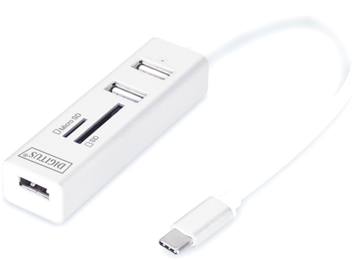 USB-хаб Digitus USB 2.0 (AF/Type-C) OTG (кардридер + USBx2) White (DA-70243) - зображення 1