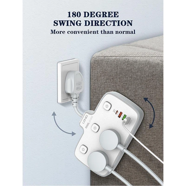 Подовжувач мережний Ldnio SC2413, 3USB, Type-C, 3 розетки, QC, білий - зображення 8