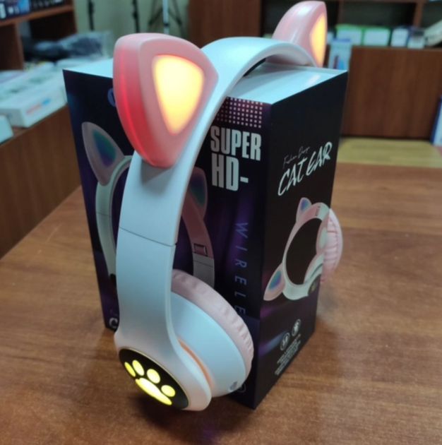 Беспроводные Bluetooth наушники с подсветкой кошачьи ушки CAT EAR RGB Розовые - Фото 11 Беспроводные Bluetooth наушники с подсветкой кошачьи ушки CAT EAR RGB Розовые - изображение 11