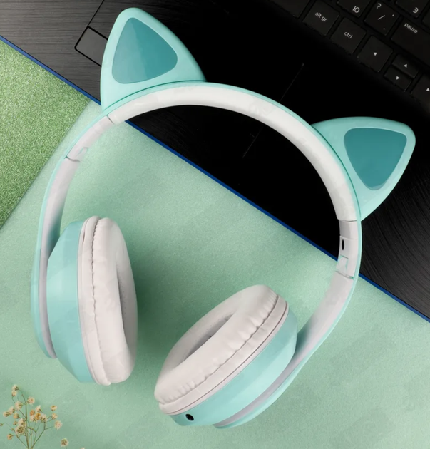 Наушники Bluetooth CAT EAR RGB беспроводные с подсветкой кошачьи ушки Бирюзовые - изображение 2