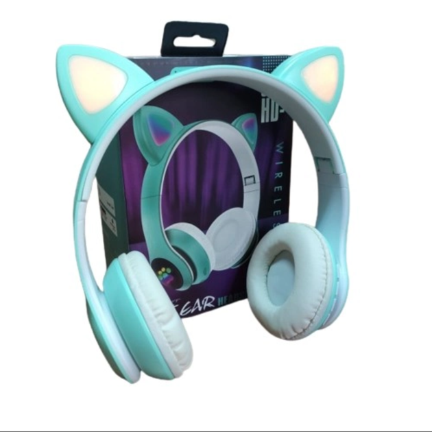 Наушники Bluetooth CAT EAR RGB беспроводные с подсветкой кошачьи ушки Бирюзовые - изображение 4