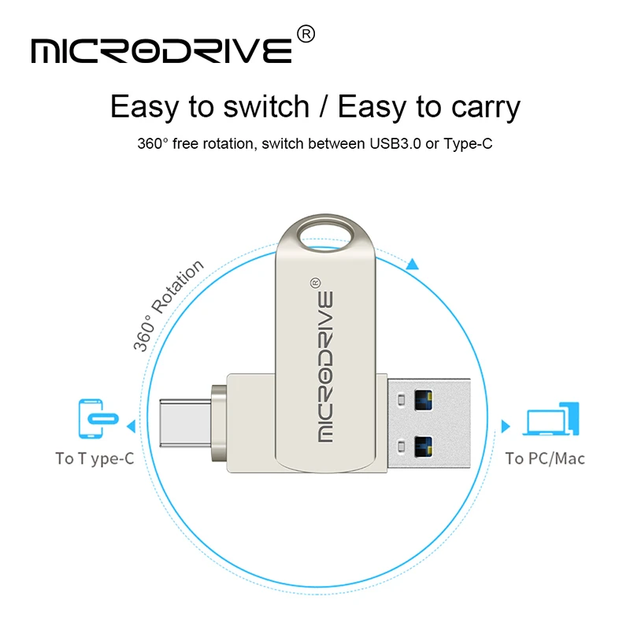USB Флешка 2в1 64GB Type-C/USB 3.0 для телефона и компьютера MicroDrive Серый - изображение 2