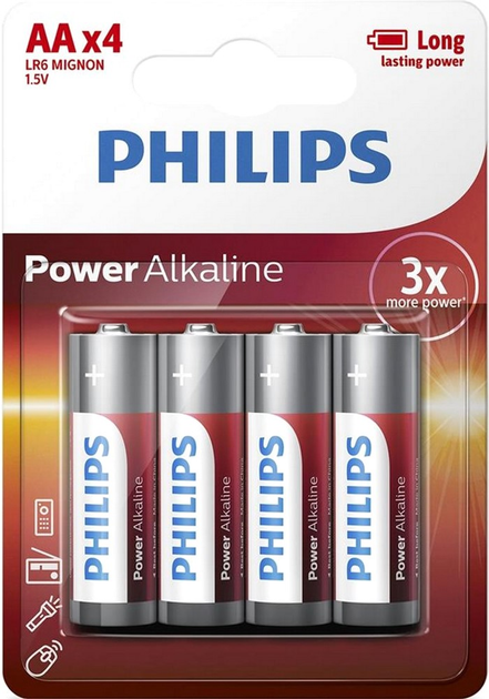 Батарейки Philips Power Alkaline LR6 AA 1.5 В 4 шт. (LR6P4B/10) - зображення 1