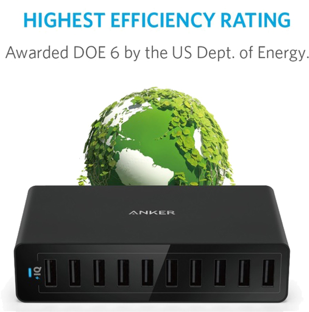 Мережевий зарядний пристрій Anker PowerPort 10 60W 10-port V3 Black (A2133L11) - зображення 3
