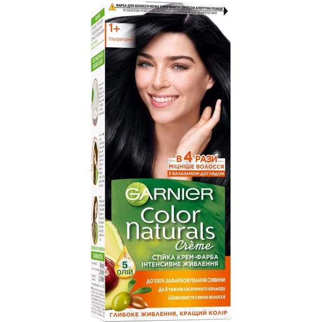 Фарба для волосся Garnier Color Naturals 1+ Ультрачорний 110 мл (3600541091641) - Фото 1 Фарба для волосся Garnier Color Naturals 1+ Ультрачорний 110 мл (3600541091641) - изображение 1