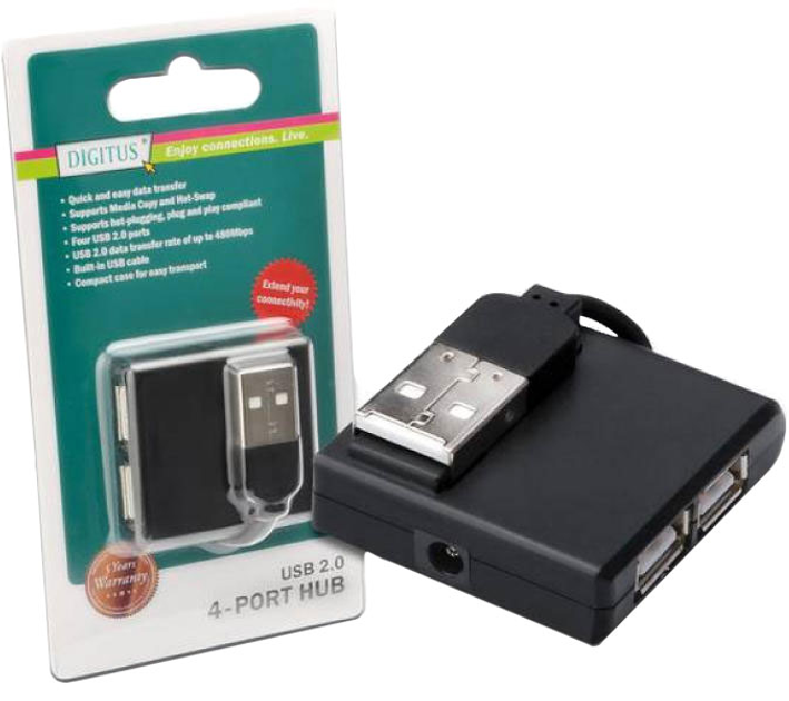 Hub USB Digitus Ednet USB 2.0 4 porty Czarny (DA-70217) - obraz 1