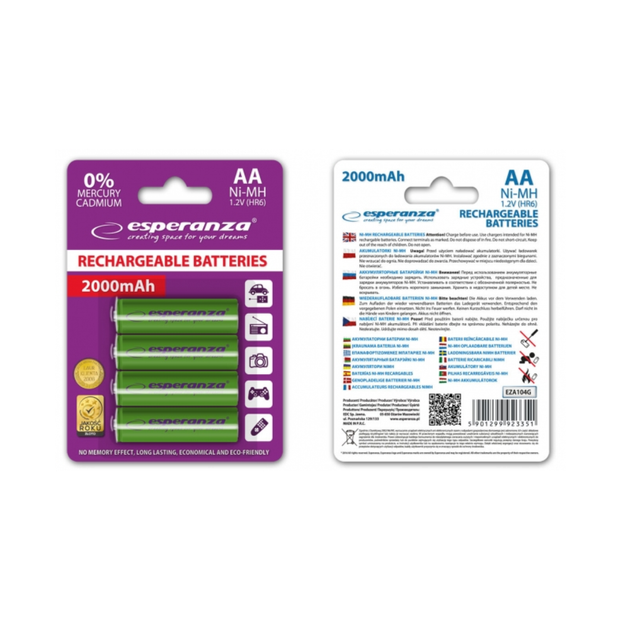 Аккумулятор Ni-MH AA Esperanza EZA104G 2000 mAh в блистере 4шт Зеленый - изображение 2
