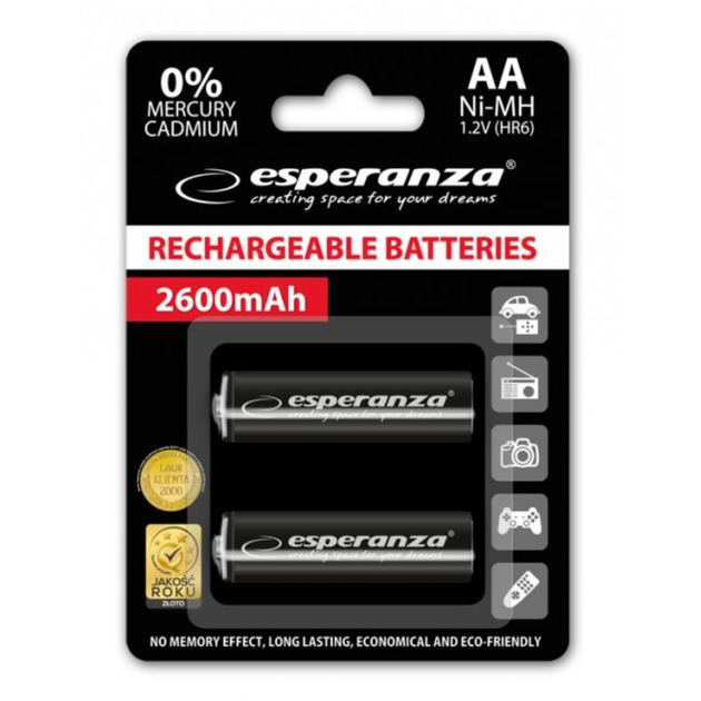 Аккумулятор Ni-MH AA Esperanza EZA105 2600 mAh в блистере 2шт Черный - изображение 2