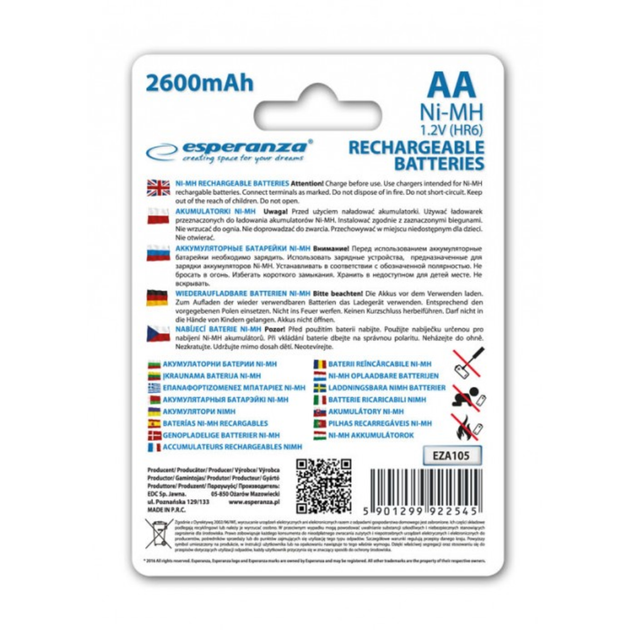 Аккумулятор Ni-MH AA Esperanza EZA105 2600 mAh в блистере 2шт Черный - изображение 3