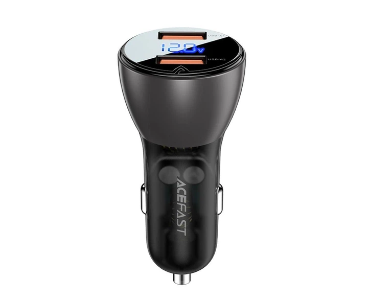 Автомобильное зарядное устройство Acefast B7 2 USB QC PD 45W c дисплеем черное - изображение 4