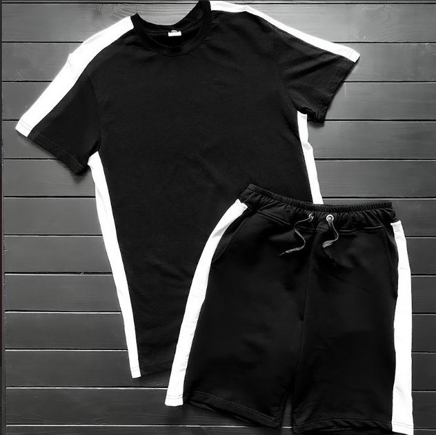 Мужской спортивный костюм футболка и шорты ATEX 0057A XS Черный с белый ...