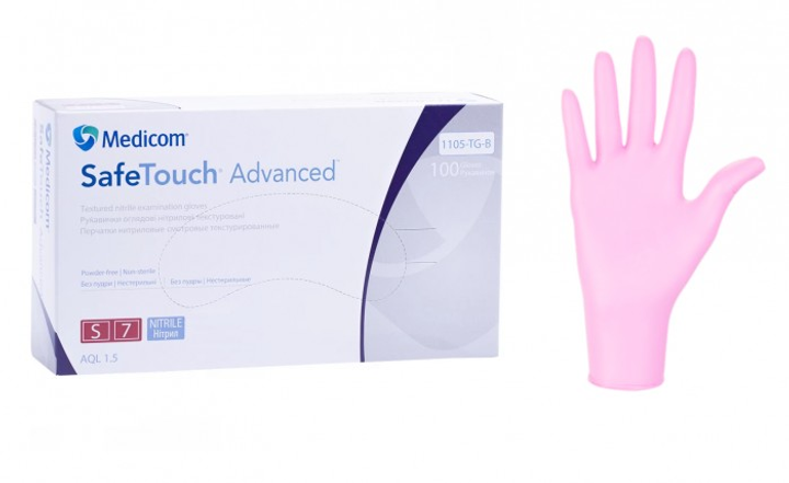 Перчатки нитриловые текстурированные Medicom S 100 шт/уп Розовые - изображение 1
