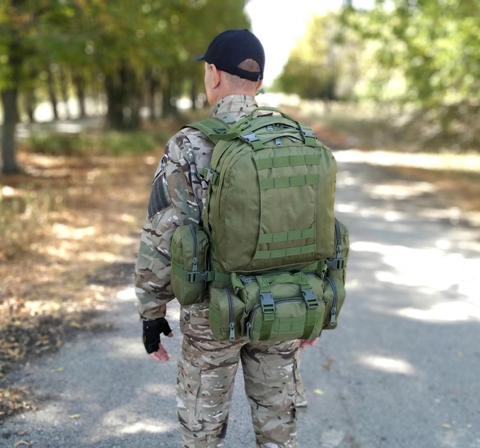 Тактический рюкзак Tactic рюкзак с подсумками на 55 л. штурмовой рюкзак Олива 1004-olive - изображение 2
