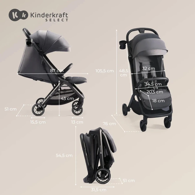 Wózek spacerowy Kinderkraft Nubi 2 Cloudy Grey (5902533922062) - obraz 7