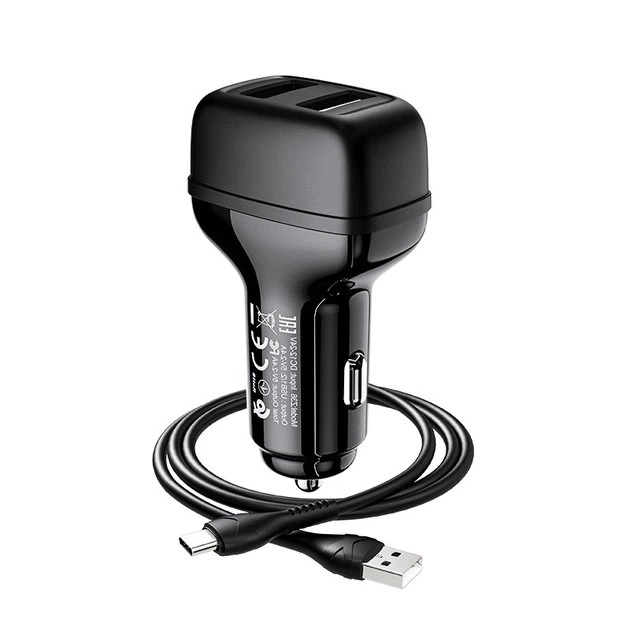 Автомобильное зарядное устройство Hoco Z36 2xUSB|2.4A + Кабель USB Type-C в комплекте (Black) - изображение 3