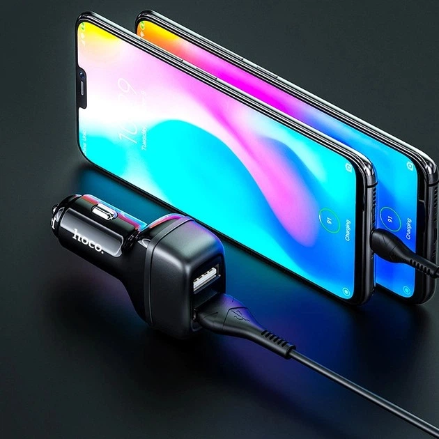 Автомобильное зарядное устройство Hoco Z36 2xUSB|2.4A + Кабель USB Type-C в комплекте (Black) - изображение 6