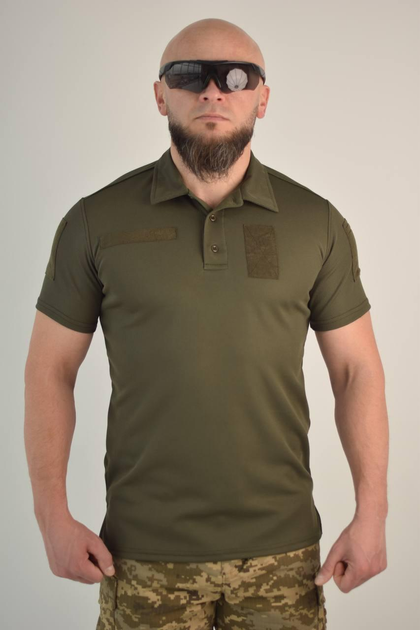 Футболка поло тактична 46 розмір S чоловіча військова армійська футболка ПОЛО літнє POLO оліва хакі для ЗСУ - зображення 2
