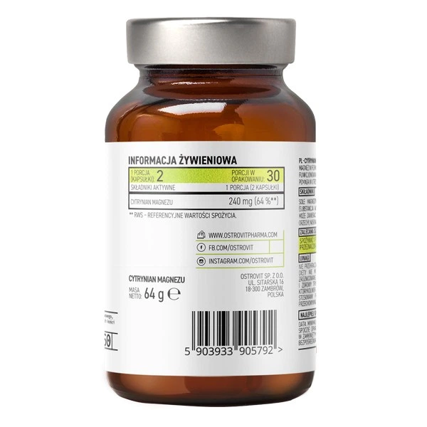Вітаміни OstroVit Cytrynian Magnezu 60 капсул - зображення 2