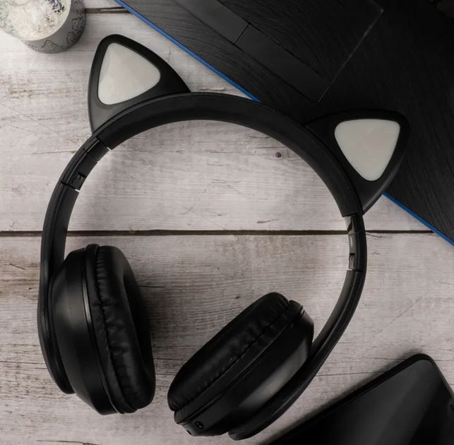 Аккумуляторные беспроводные Блютуз наушники CAT EAR с подсветкой ...