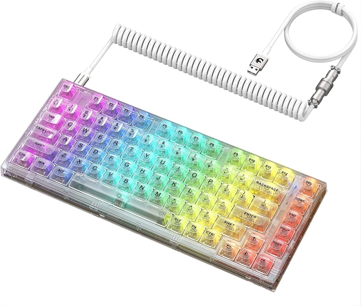 Проволочная механическая клавиатура с возможностью горячей замены, 82 клавиши, переключатели Outemu, цветная подсветка RGB 16.8M, высокопрозрачные клавиатурные колпачки. Цвет – Белый. Английская раскладка (ENG) - изображение 1