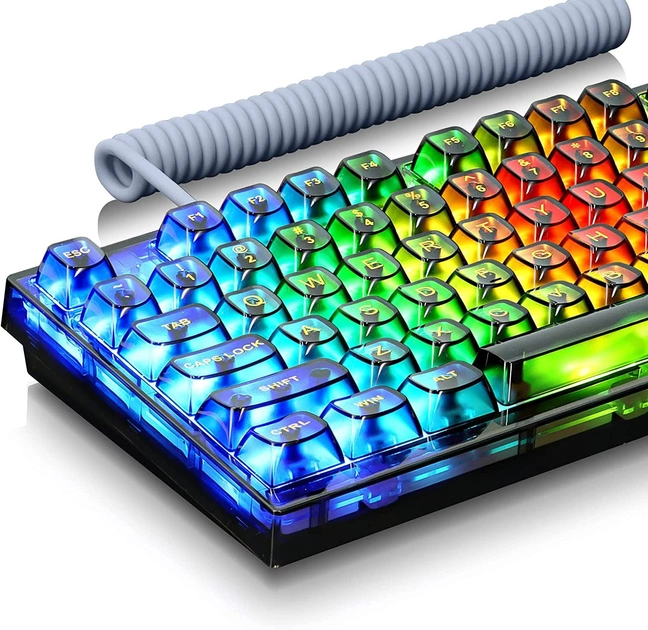 Проволочная механическая клавиатура с возможностью горячей замены, 82 клавиши, переключатели Outemu, цветная подсветка RGB 16.8M, высокопрозрачные клавиатурные колпачки. Цвет – Черный. Английская раскладка (ENG) - изображение 2