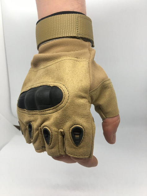 Штурмовые перчатки без пальцев Combat походные армейские защитные Песочный - XL (Kali) - изображение 2