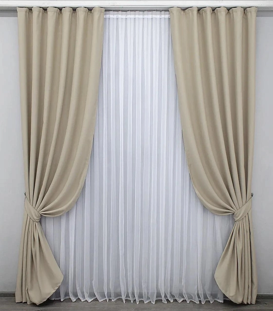 Акція на Комплект штор VR-Textil з тканини блекаут Fusion Dimout 270х150 см Колір Бежевий х 2 шт (30-968) від Rozetka