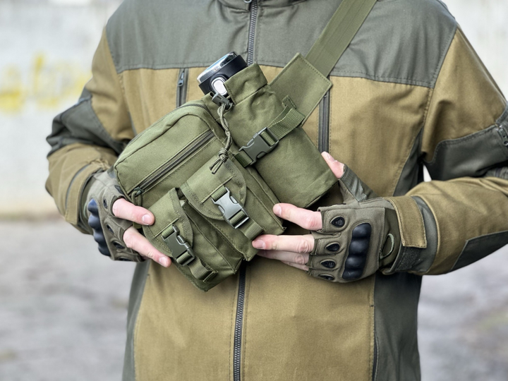 Сумка тактическая городская на пояс Tactical с карманом под бутылку Олива (1026-olive) - изображение 2