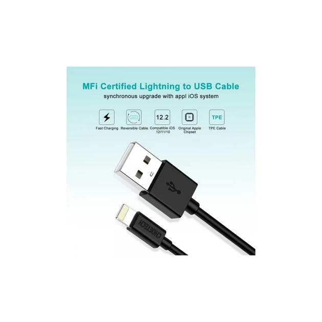 Дата кабель USB 2.0 AM to Lightning 1.8m 2.1A MFI Black Choetech (IP0027-BK) - Фото 5 Дата кабель USB 2.0 AM to Lightning 1.8m 2.1A MFI Black Choetech (IP0027-BK) - изображение 5