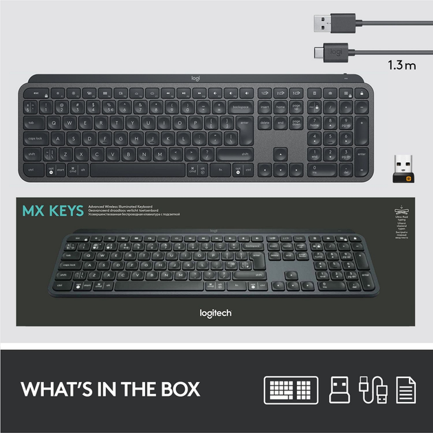 Klawiatura bezprzewodowa Logitech MX Keys Advanced Wireless Illuminated Graphite (920-009415) - obraz 9