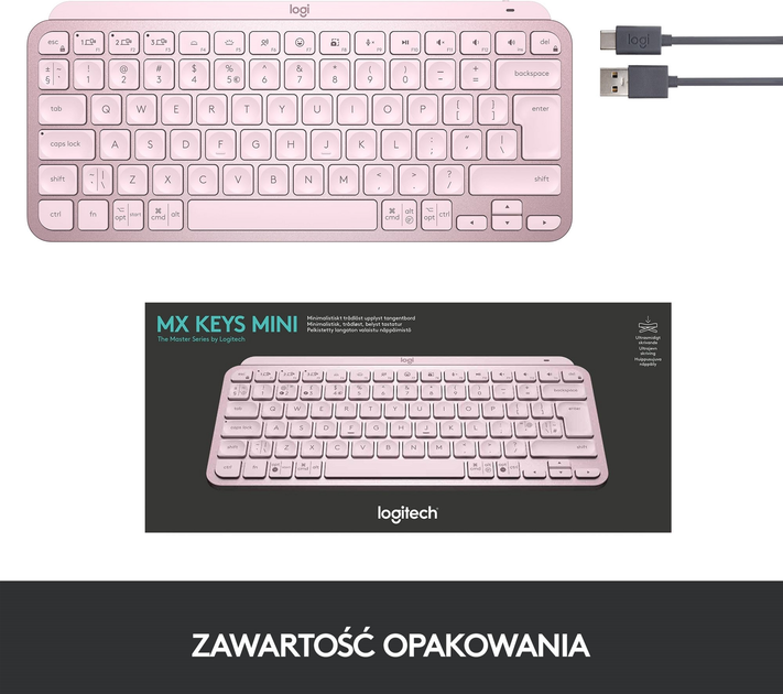 Klawiatura bezprzewodowa Logitech MX Keys Mini Wireless Illuminated Rose (920-010500) - obraz 9