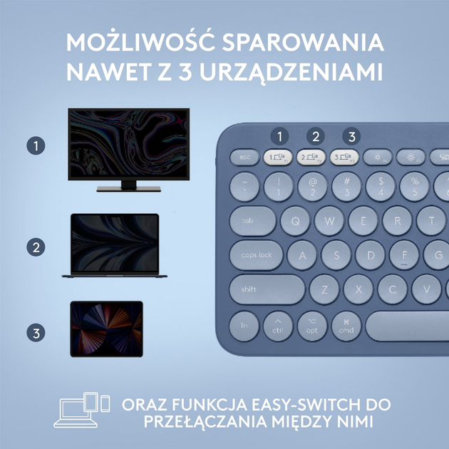 Klawiatura bezprzewodowa Logitech K380 for Mac Multi-Device Bluetooth Keyboard Blueberry (920-011180) - obraz 7
