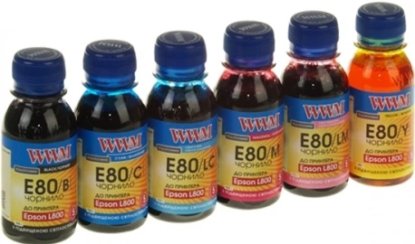 Комплект чернил WWM E80 Epson L800/L805/L810/L850 (B/C/LC/M/LM/Y) 6x100ml Светостойкие (E80SET-2) - Фото 2 Комплект чернил WWM E80 Epson L800/L805/L810/L850 (B/C/LC/M/LM/Y) 6x100ml Светостойкие (E80SET-2) - изображение 2
