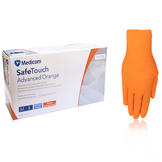 Оранжевые нитриловые перчатки Medicom SafeTouch Advanced Orange M (7-8) - изображение 1