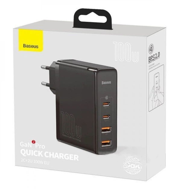 Мережевий зарядний пристрій Baseus GaN2 Pro Quick Charger CCGAN2P-L 2xUSB-C+2xUSB-A 100W Black 747560 - зображення 4