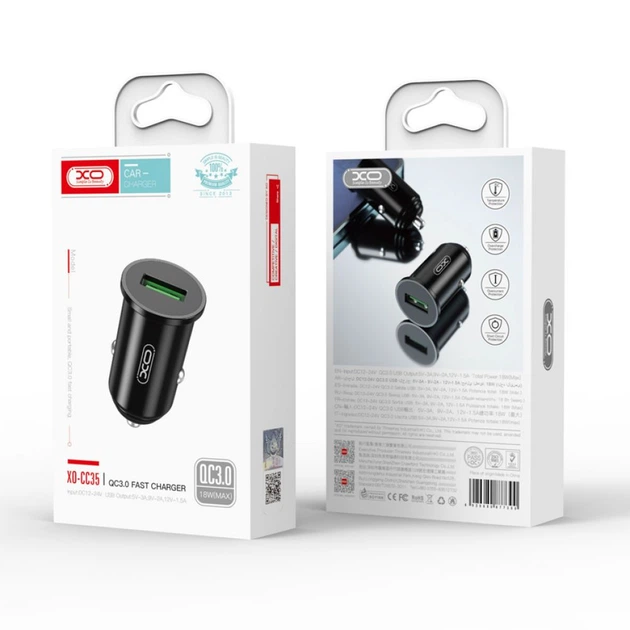 Автомобильное Зарядное Устройство XO CC35 USB QC3.0 3A 18W, Black - изображение 2