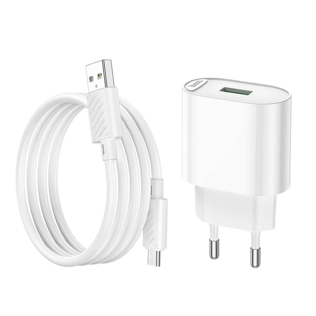 СЗУ HOCO C109A Fighter 1USB/18W/QC3.0/Micro Cable White - Фото 5 СЗУ HOCO C109A Fighter 1USB/18W/QC3.0/Micro Cable White - зображення 5
