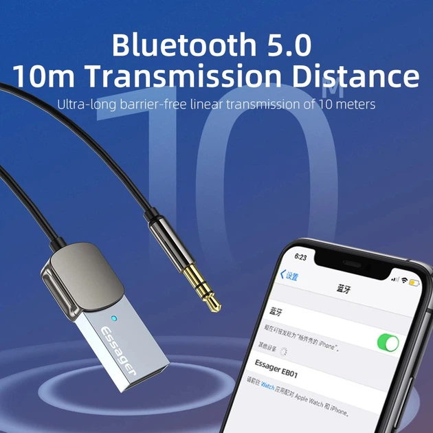 Беспроводной адаптер приемник ресивер c микрофоном Essager Bluetooth Car Receiver AUX with Mic 5.0 EB01 grey - Фото 3 Беспроводной адаптер приемник ресивер c микрофоном Essager Bluetooth Car Receiver AUX with Mic 5.0 EB01 grey - изображение 3